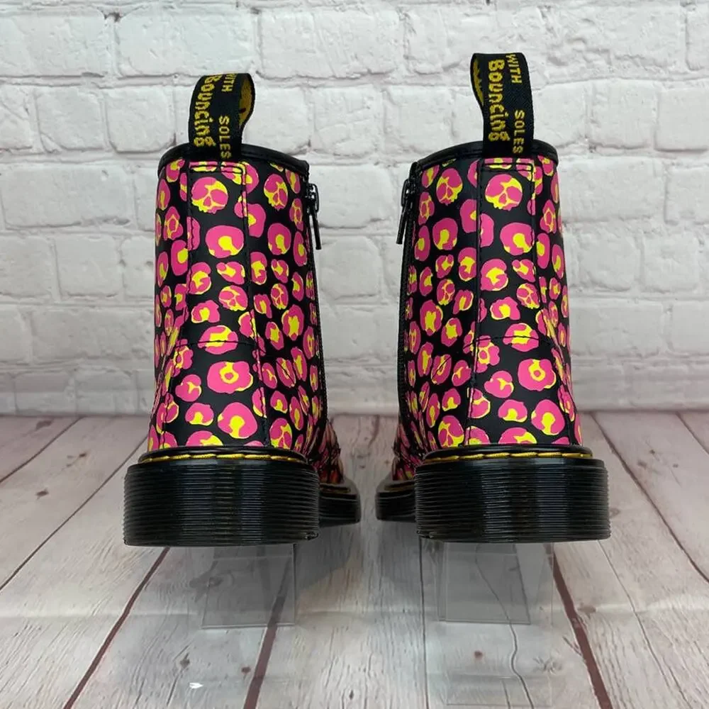 Dr. Martens 1460 Pink Leopard Hydro Leather Lace Up Boots Girls Youth Size 3
